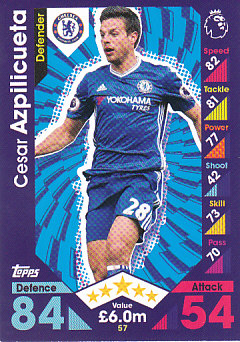 Cesar Azpilicueta Chelsea 2016/17 Topps Match Attax #57